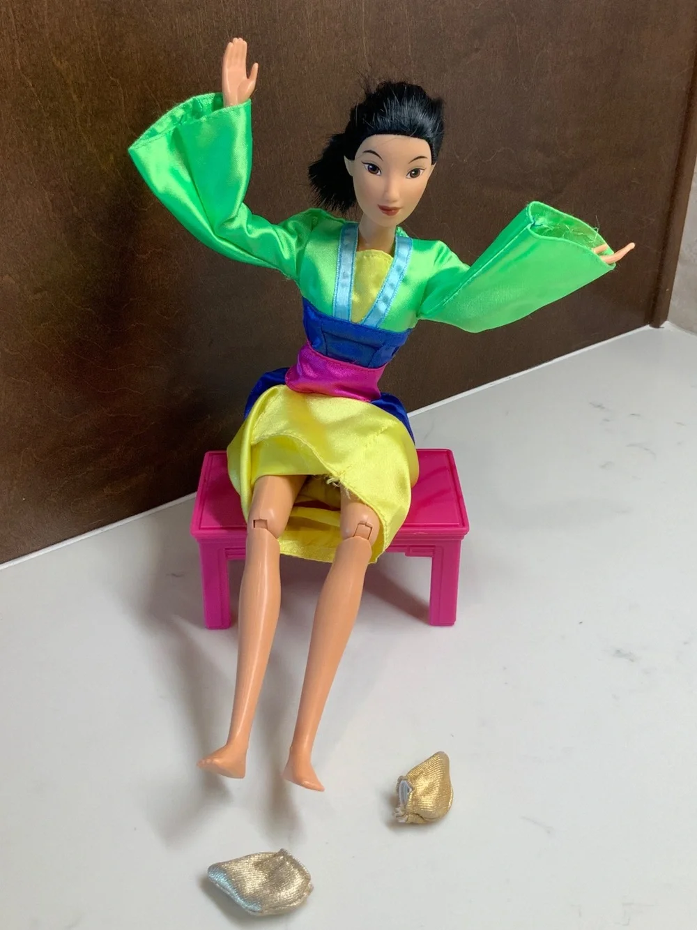 Disney Mattel Mulan Barbie Doll and Accessories-Tea Table, Bench Cricket Cage
